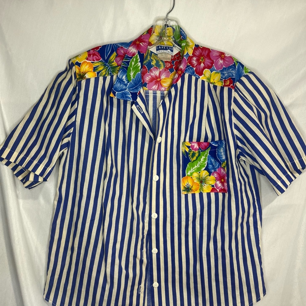 Vintage 90's Cape Cod Floral Stripped Button Up Shirt Woman's Size 14